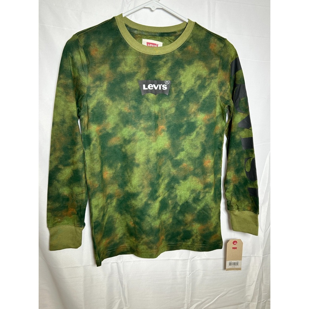 Levi's Boys Long Sleeve Shirt Green Camo Logo on Sleeve Size Medium 10/12- New